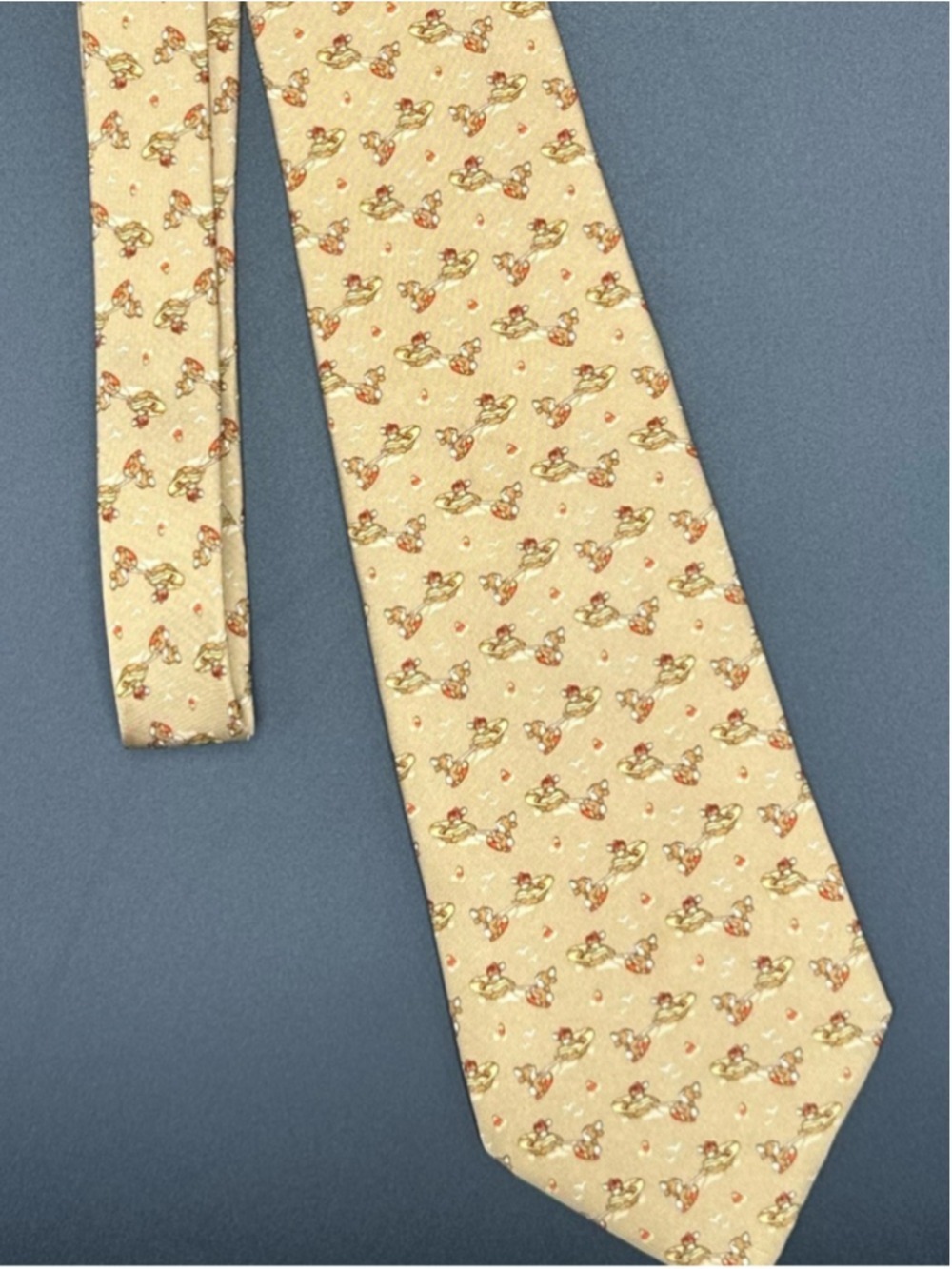 Salvatore Ferragamo Silk Tie Tan Brown Bunnies Driving a Boat Water Skiing - Picture 13 of 15